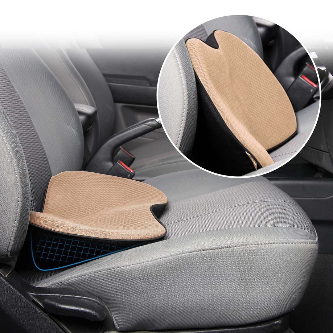 Coussin ergonomique pour voiture et bureau en mousse mémoire de forme. Confort lombaire et anti-douleur.