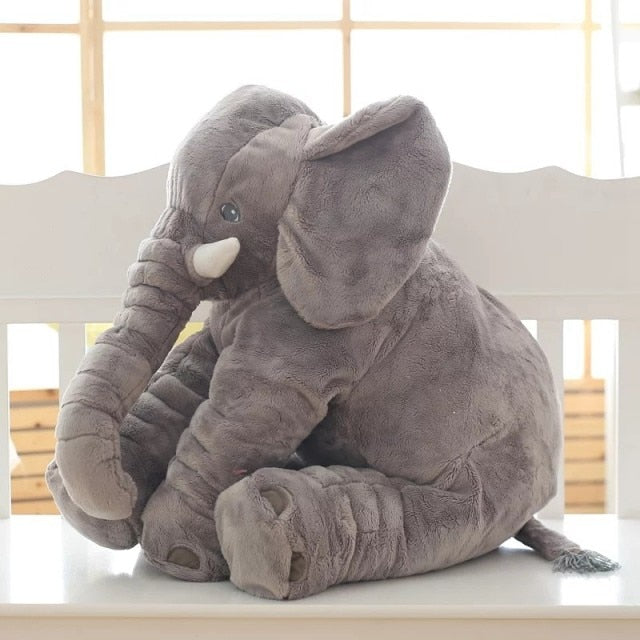 Coussin peluche éléphant câlin gris de 40 cm pour bébés et enfants. Doudou doux en coton PP.