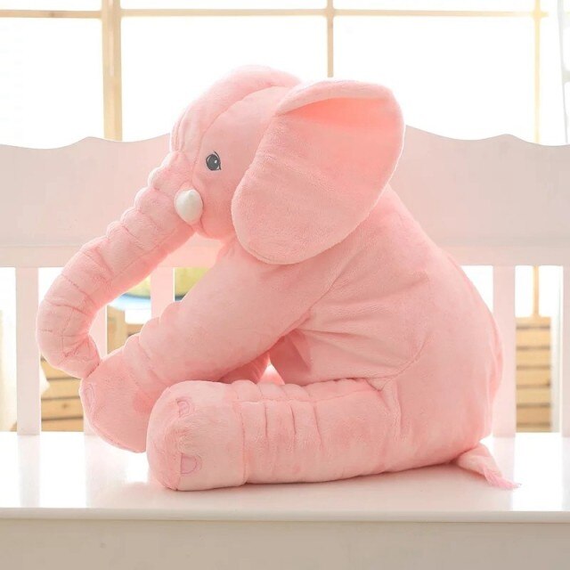 Éléphant en peluche de 40 cm, idéal comme coussin de décoration pour chambre d'enfant ou doudou pour bébé.