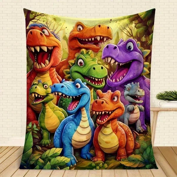 Couverture chaude dinosaure enfant en flanelle. Confortable et décorative pour la chambre.