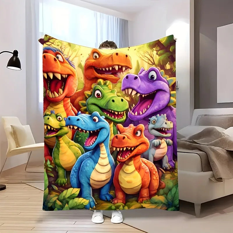 Couverture enfant douce dinosaures, flanelle chaude et confortable. Parfaite pour la sieste.