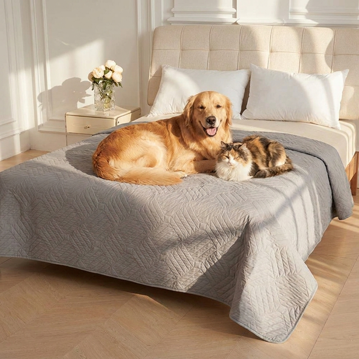 Couverture de protection lavable en polyester/TPU pour lit et canapé, anti-poils et anti-taches pour chiens et chats.