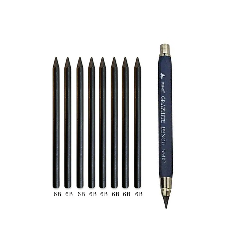 Crayon mécanique d'artiste avec mine 5.6mm, parfait pour dessin, croquis et art technique. Taille-crayon intégré inclus.
