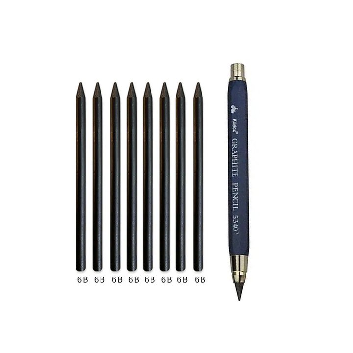 Crayon mécanique d'artiste avec mine 5.6mm, parfait pour dessin, croquis et art technique. Taille-crayon intégré inclus.