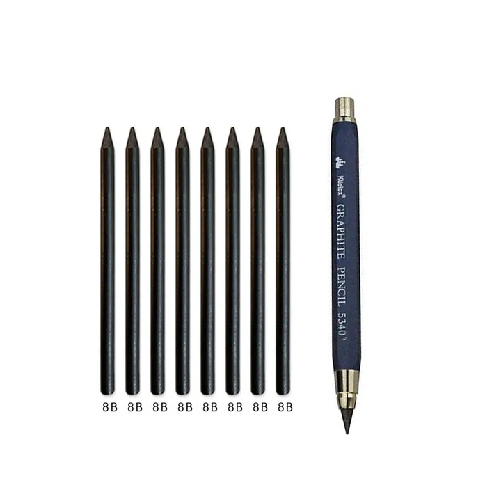 Fourniture d'art professionnelle: crayon mécanique pour dessin précis, mine graphite 5.6mm et taille-crayon intégré.
