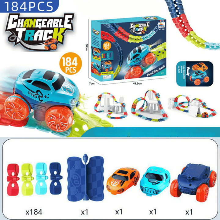 Circuit jouet flexible pour enfant, stimulant l'éveil et la coordination visuo-motrice.