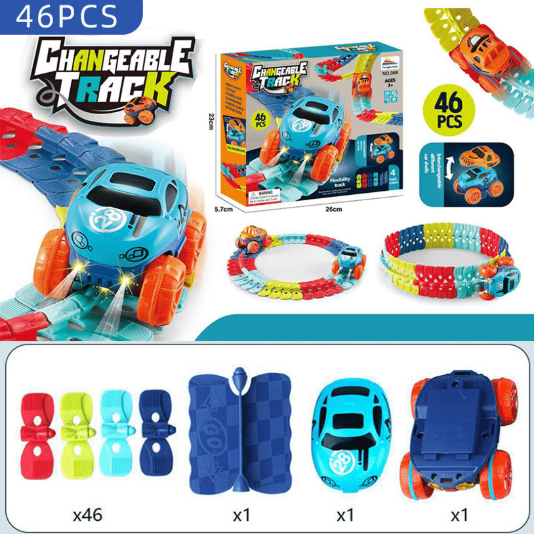 Rails du circuit flexible anti-gravité, permettant des configurations illimitées pour enfants.