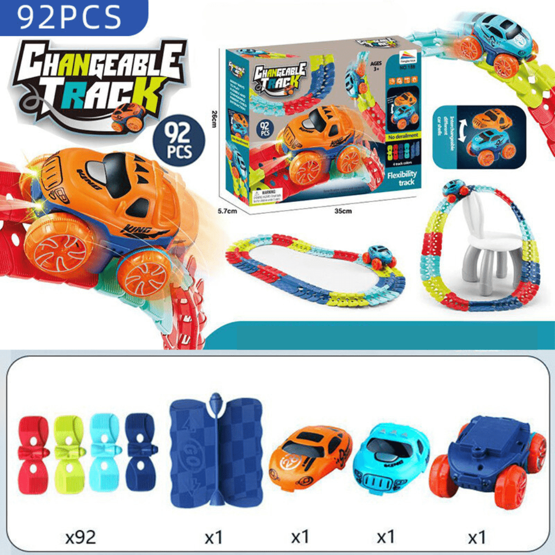 Idée cadeau: circuit de course flexible anti-gravité, pour des heures de jeu captivantes.