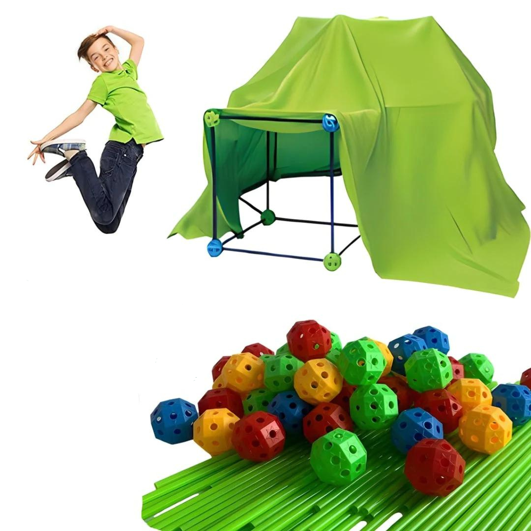 Tente de jeu durable pour enfants, conception robuste pour fort intérieur/extérieur. Kit de construction créatif.