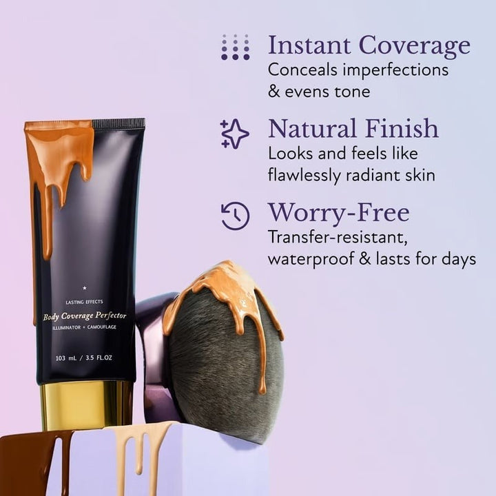Crème maquillage perfectrice pour corps et visage, teint zéro défaut, résiste à l'eau.