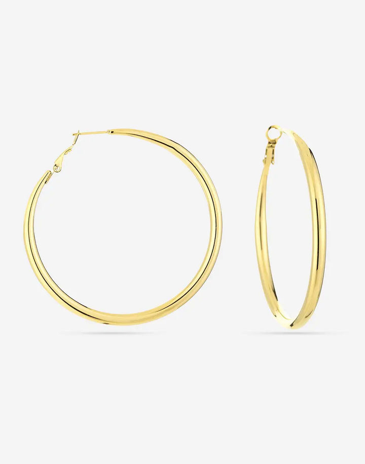 Boucles d'oreilles créoles dorées chic de 60 mm, en acier inoxydable, accessoire de mode pour femmes.