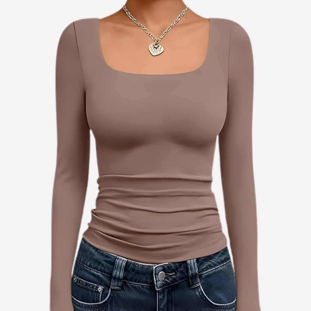 Polyvalent crop top femme manches longues, encolure carrée. Noir, pour look décontracté ou habillé.