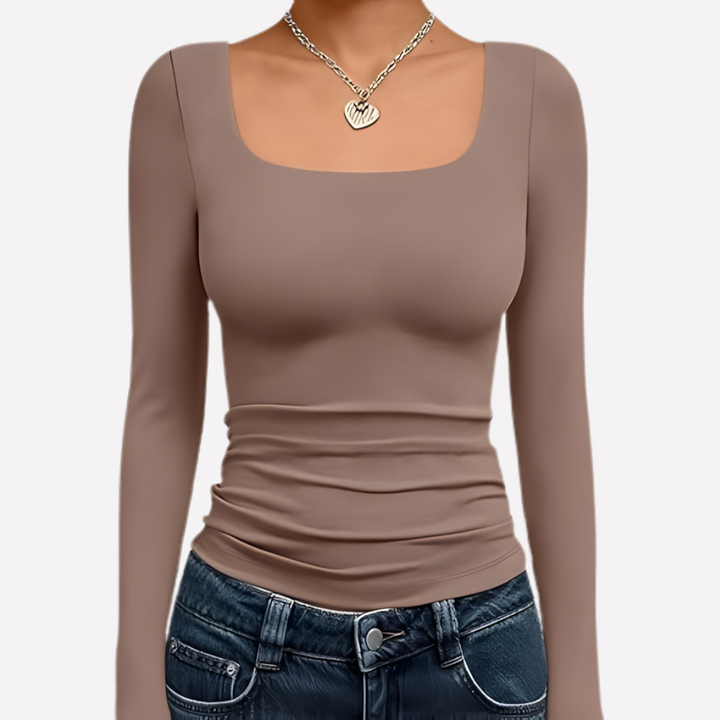 Polyvalent crop top femme manches longues, encolure carrée. Noir, pour look décontracté ou habillé.