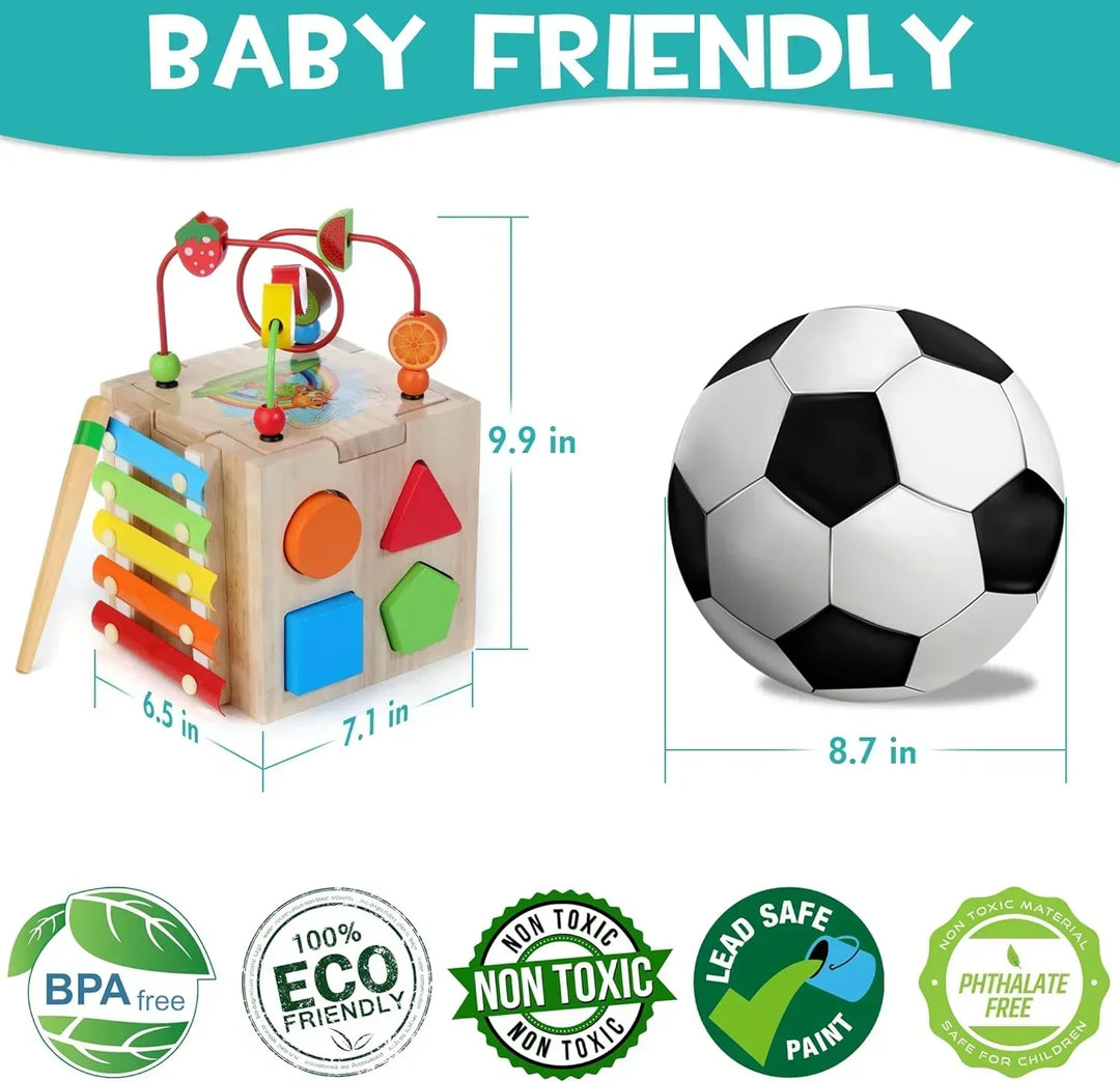 Jouet éducatif cube Montessori 8-en-1 en bois, parfait pour l'éveil, apprentissage et motricité des enfants.