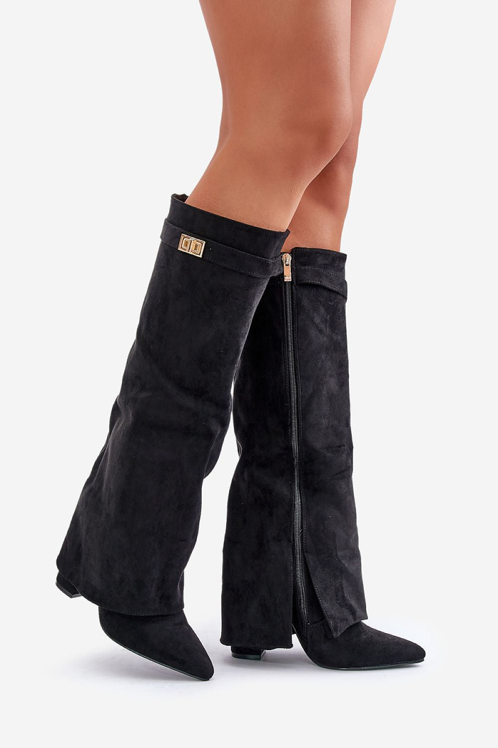 Bottes Apollonia en cuir femme, hauteur genou, talons chic, parfaites pour la mode automne élégante.