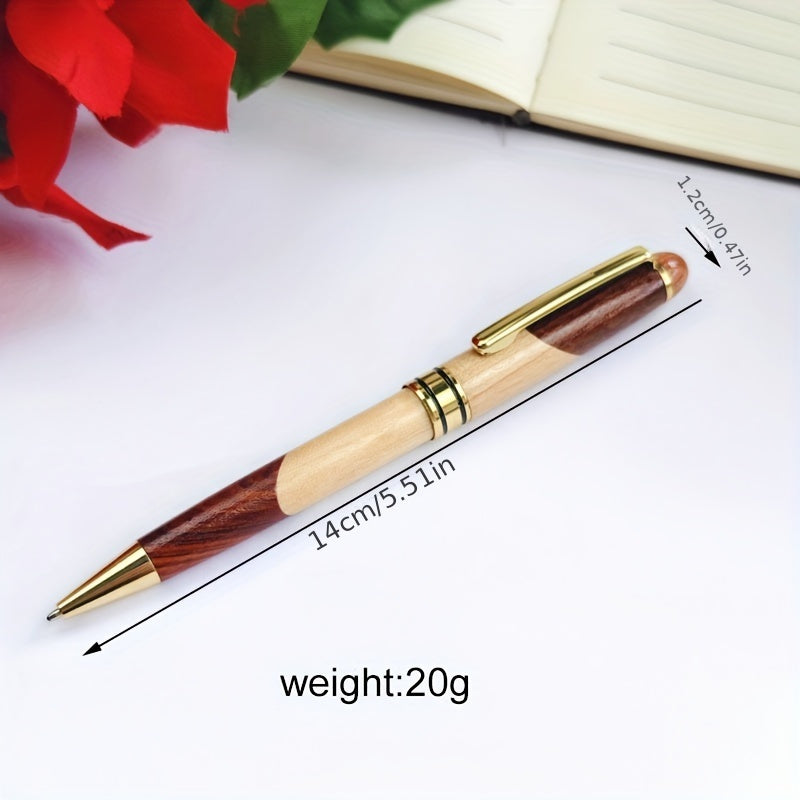 Luxueuse boîte à stylos en bois massif avec stylo bille, pour un bureau professionnel et élégant.