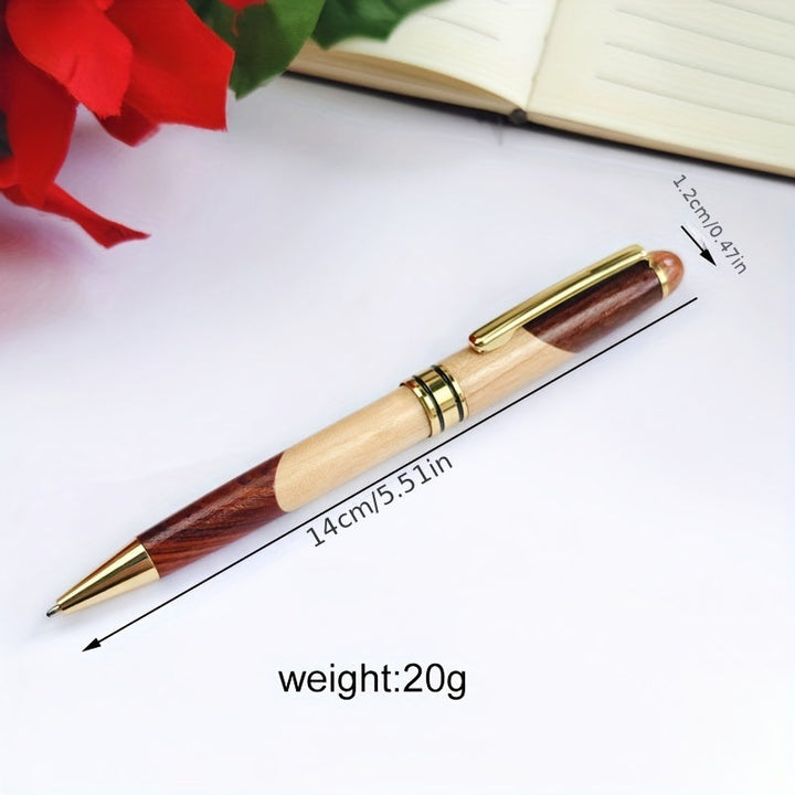 Luxueuse boîte à stylos en bois massif avec stylo bille, pour un bureau professionnel et élégant.