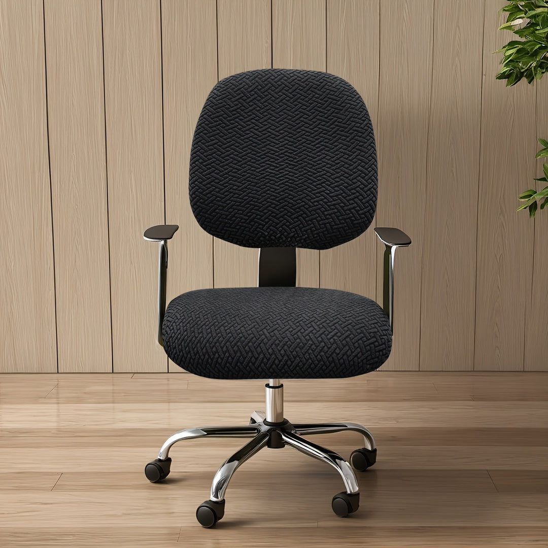 Accessoire de protection: housse élastique jacquard pour chaise de bureau.