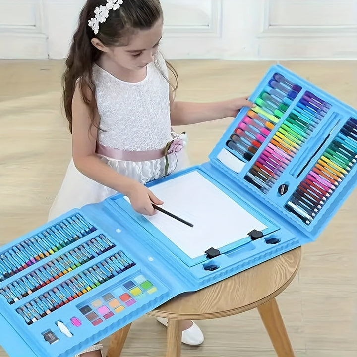 Ensemble d'art 208 pièces pour jeunes créateurs, kit dessin et peinture enfant. Idéal cadeau.