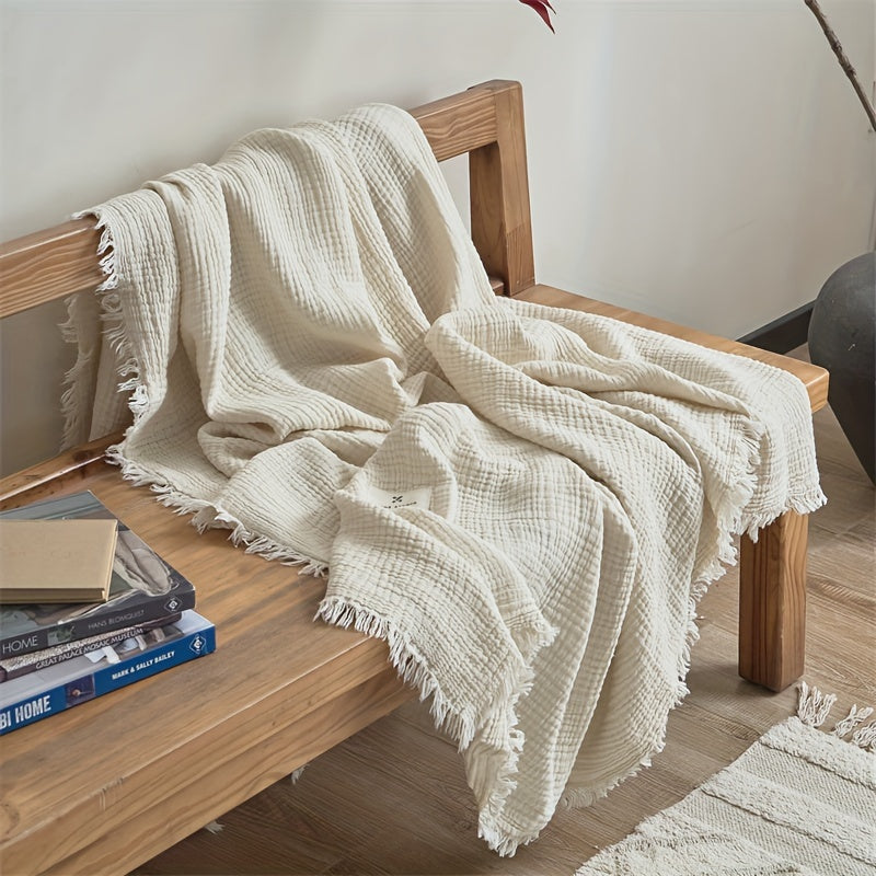 Jeté de lit OLIVEBREEZE en gaze de coton respirant, idéal chambre ou salon.
