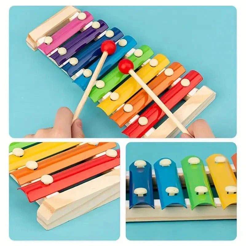 Kit Montessori 5-en-1 en bois pour l'éveil des bébés, stimule la motricité et la découverte.