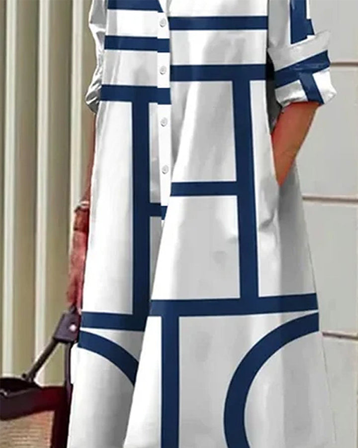 Robe Estelle à poches, coupe décontractée, motif géométrique, idéale pour un look confortable et stylé.