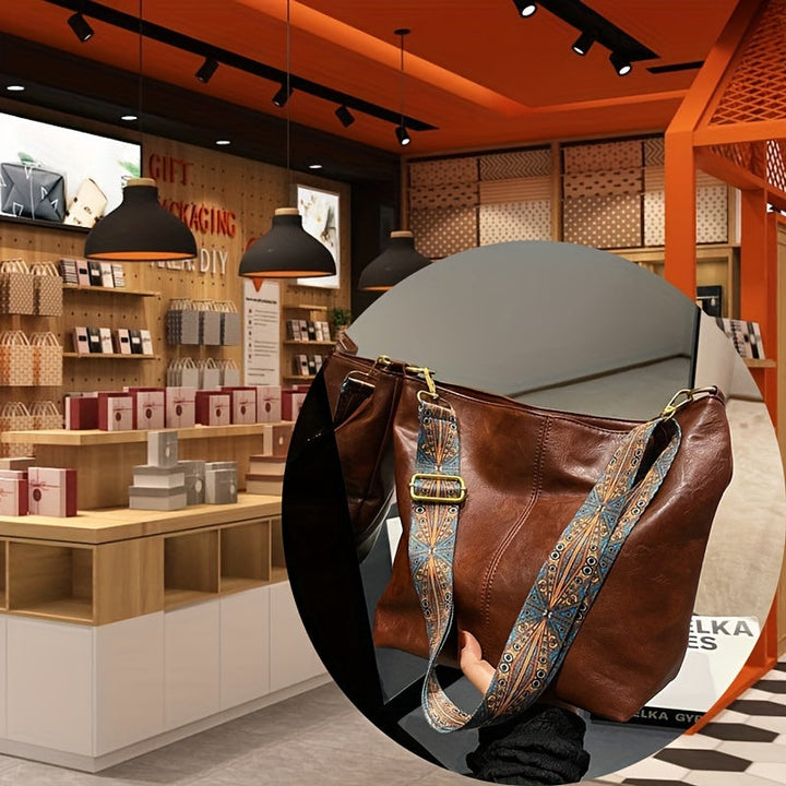 Sac géométrique rétro en similicuir, grande capacité, bandoulière femme pour un confort optimal.