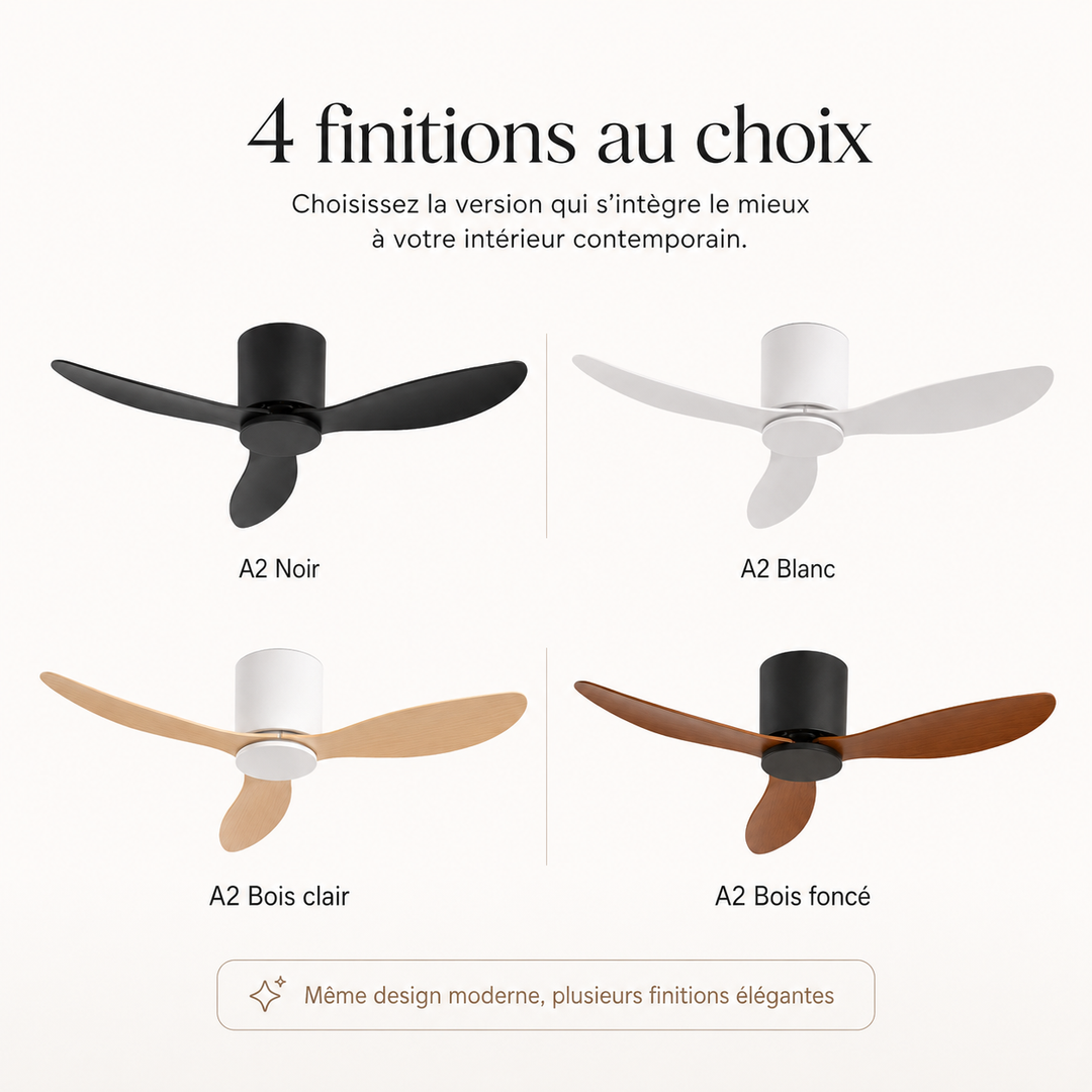 Ventilateur Virellona LED, design élégant pour salon, chambre et éclairage d'appoint, télécommande.