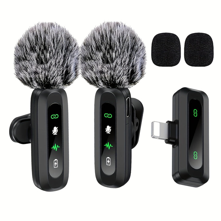Microphone lavalier sans fil SoundClip compact pour enregistrement audio sur tablette.