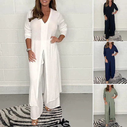 Elegant Jumpsuit med Duster – Långärmad & Vida Ben