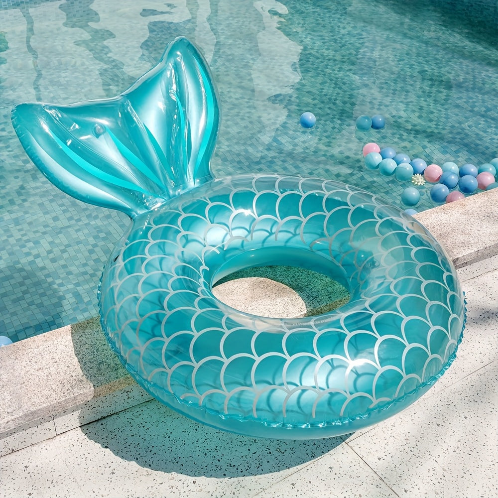 Flotteur sirène ergonomique avec support coussin, idéal pour se relaxer confortablement dans l'eau de la piscine.
