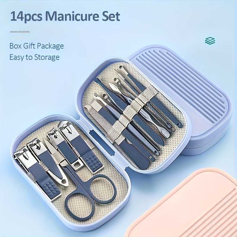 Trousse de voyage pour manucure pédicure avec 14 outils professionnels en acier inoxydable. Beauté et hygiène partout.