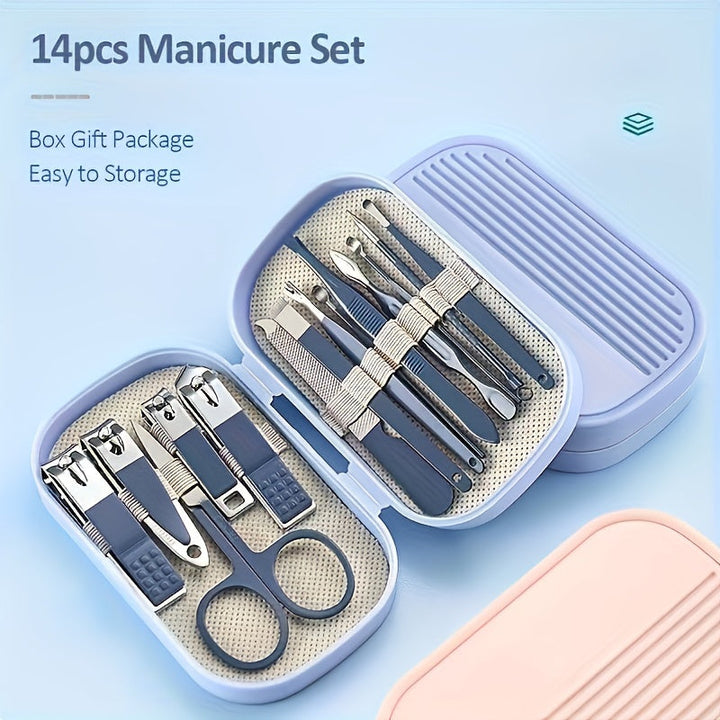 Trousse de voyage pour manucure pédicure avec 14 outils professionnels en acier inoxydable. Beauté et hygiène partout.