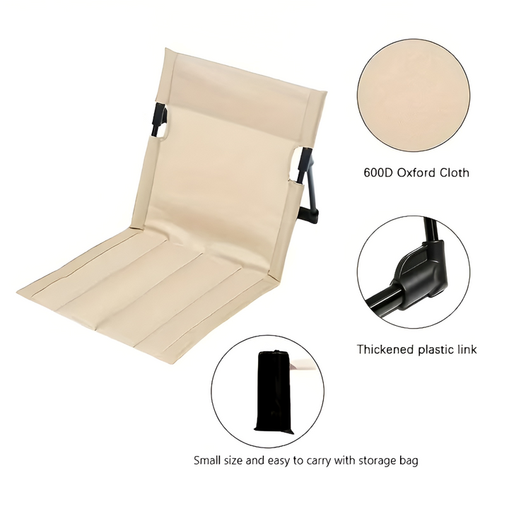 Chaise pliante d'extérieur compacte et robuste, avec coussin intégré pour une détente assurée.