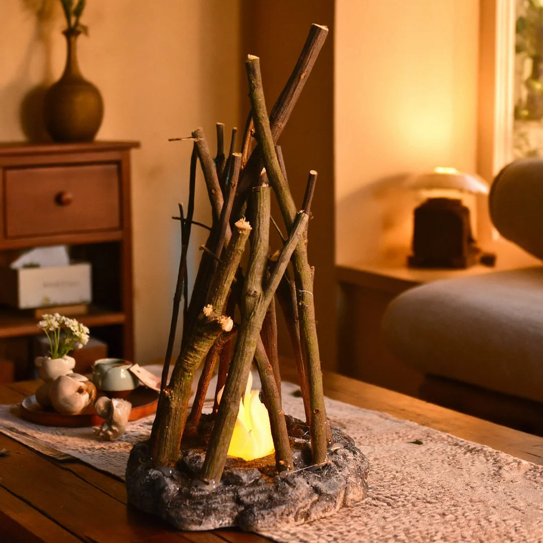 Lampe d'ambiance nuit GlowWood bois et pierres. Lumière douce pour salon ou chambre. Décoration naturelle.