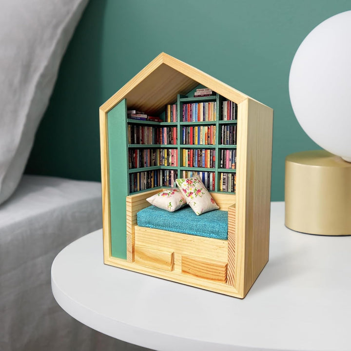 Cadeau unique: figurine artisanale SerenityNook, décor zen en bois pour coin lecture, apporte sérénité.