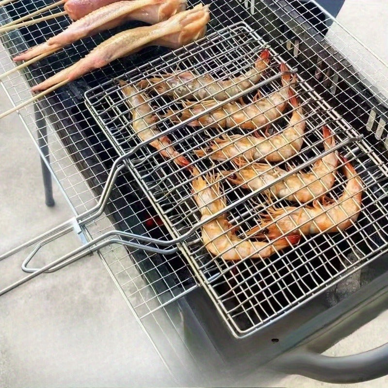 Robuste panier grillade en acier, accessoire de barbecue pour cuisson uniforme en plein air. Idéal camping.