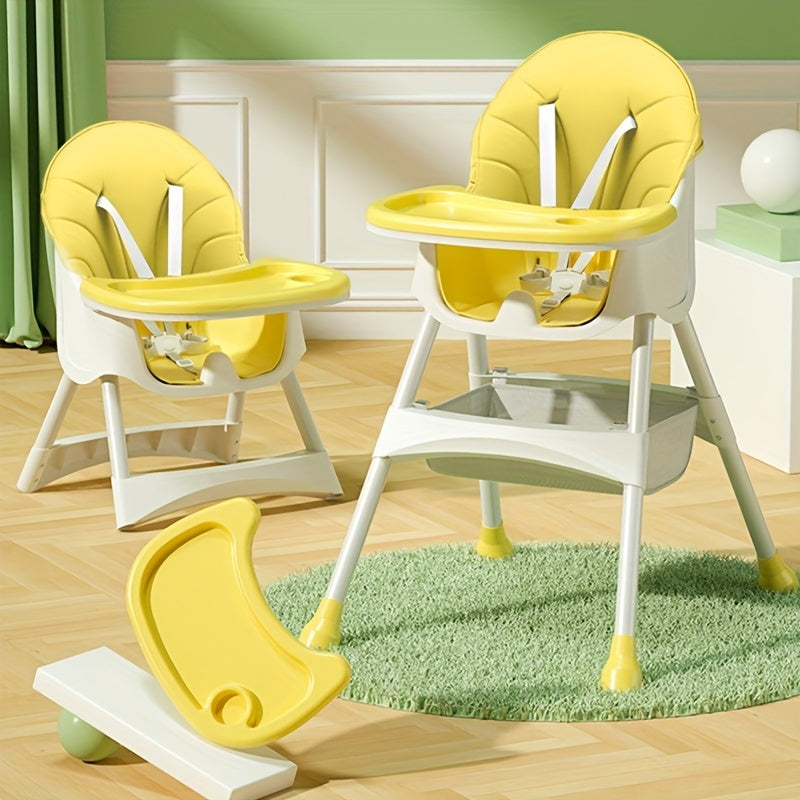 Chaise haute enfant réglable et confortable, conçue pour intégrer bébé aux repas de famille en toute sécurité.