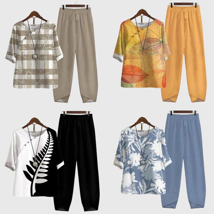 Ensemble femme confortable, mode printemps-été, idéal pour un style chic et relaxant.