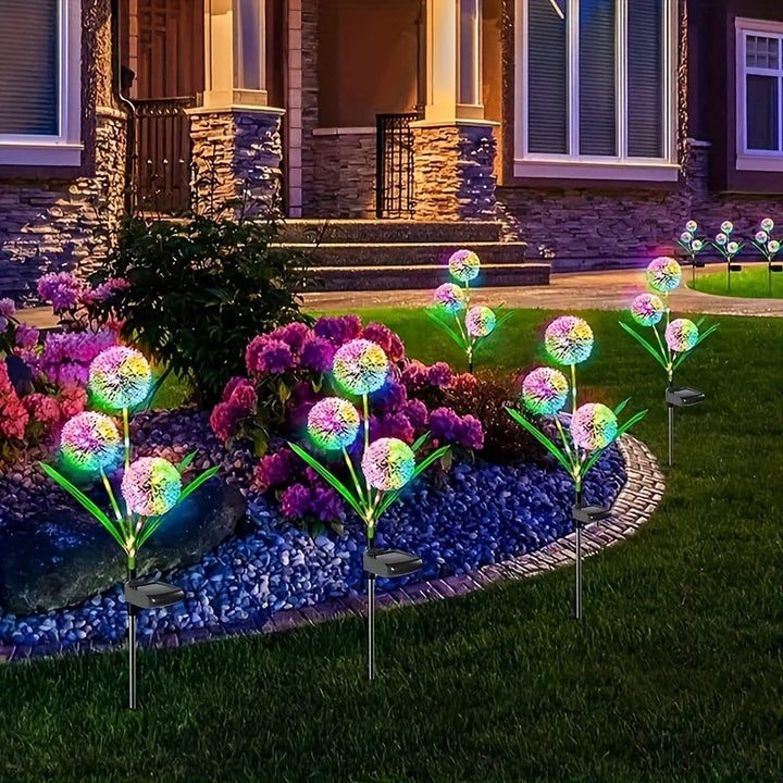 Décoration lumineuse LED jardin pissenlit, crée une ambiance chaleureuse avec son éclairage solaire résistant intempéries.