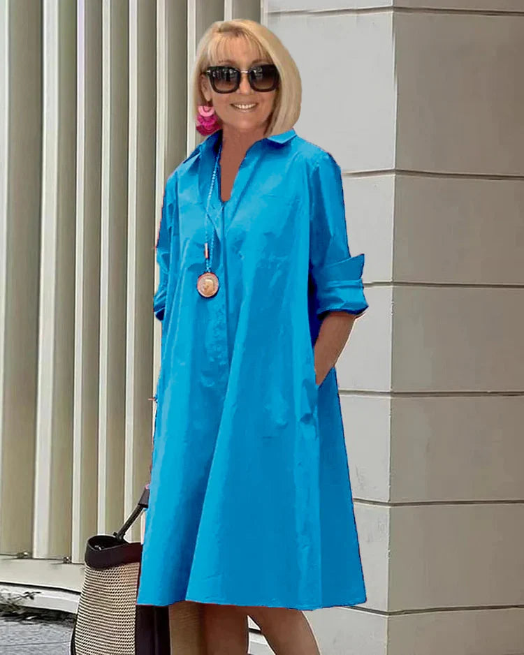Robe chemise femme polyvalente, élégante et décontractée, vêtement moderne essentiel pour l'été.