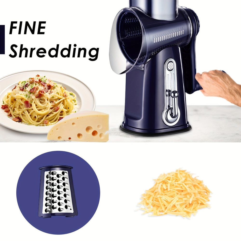 Râpe de cuisine rotative multifonctionnelle râpant du fromage frais. Ustensile rapide et efficace.