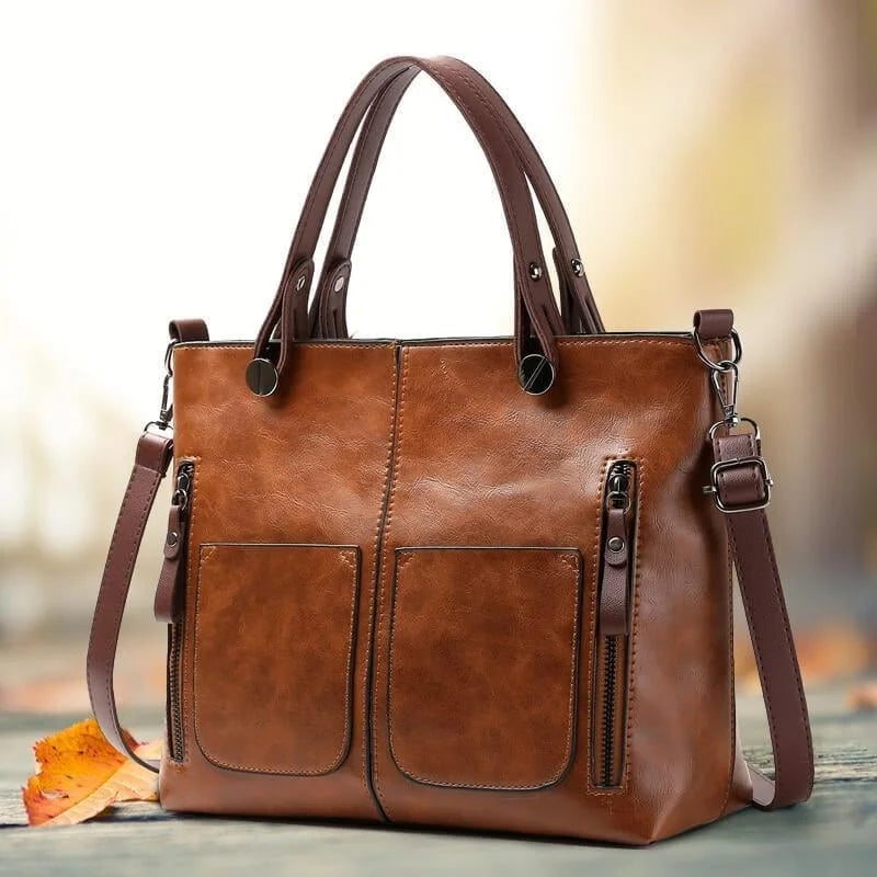 Sac bandoulière marron en cuir PU, idéal pour le travail ou les voyages, accessoire femme chic.