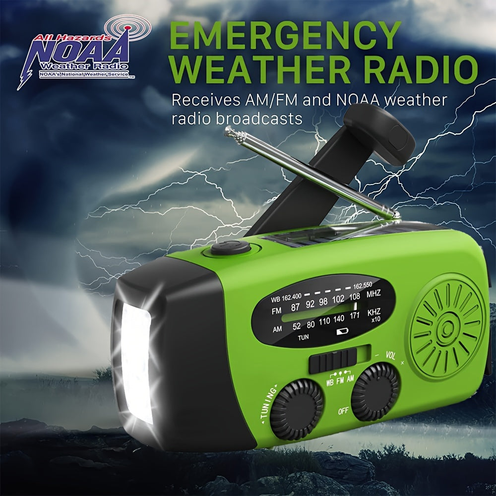 Radio de préparation avec lampe torche LED intégrée, utile pour le camping et les urgences nocturnes.