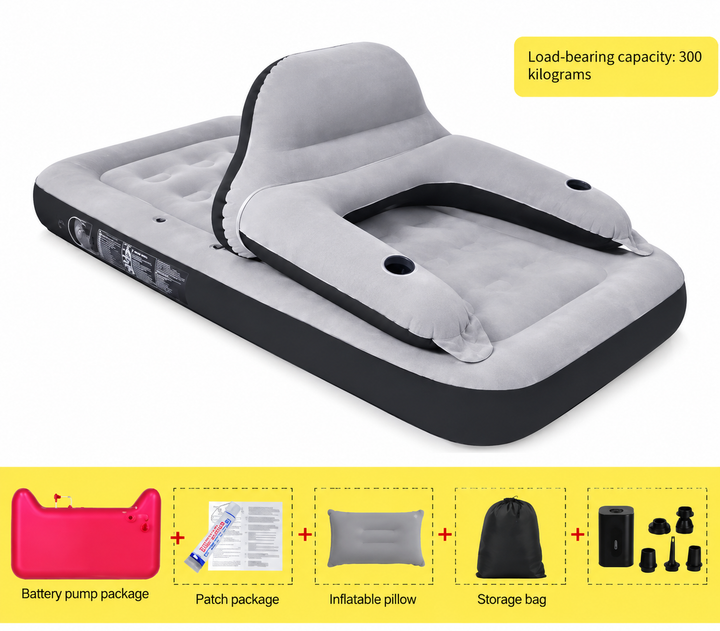 Lit d'appoint gonflable portable pour invités ou camping, offrant un confort deluxe avec dossier intégré.