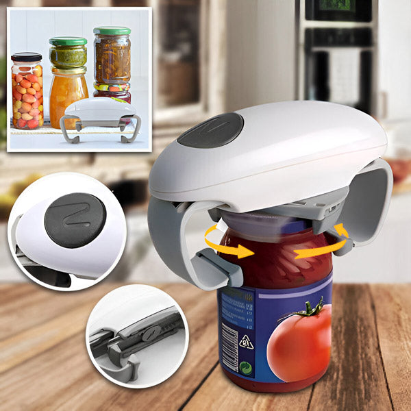 Ouvre-bocal électrique automatique et universel pour cuisine, aide senior à ouvrir facilement les bocaux.