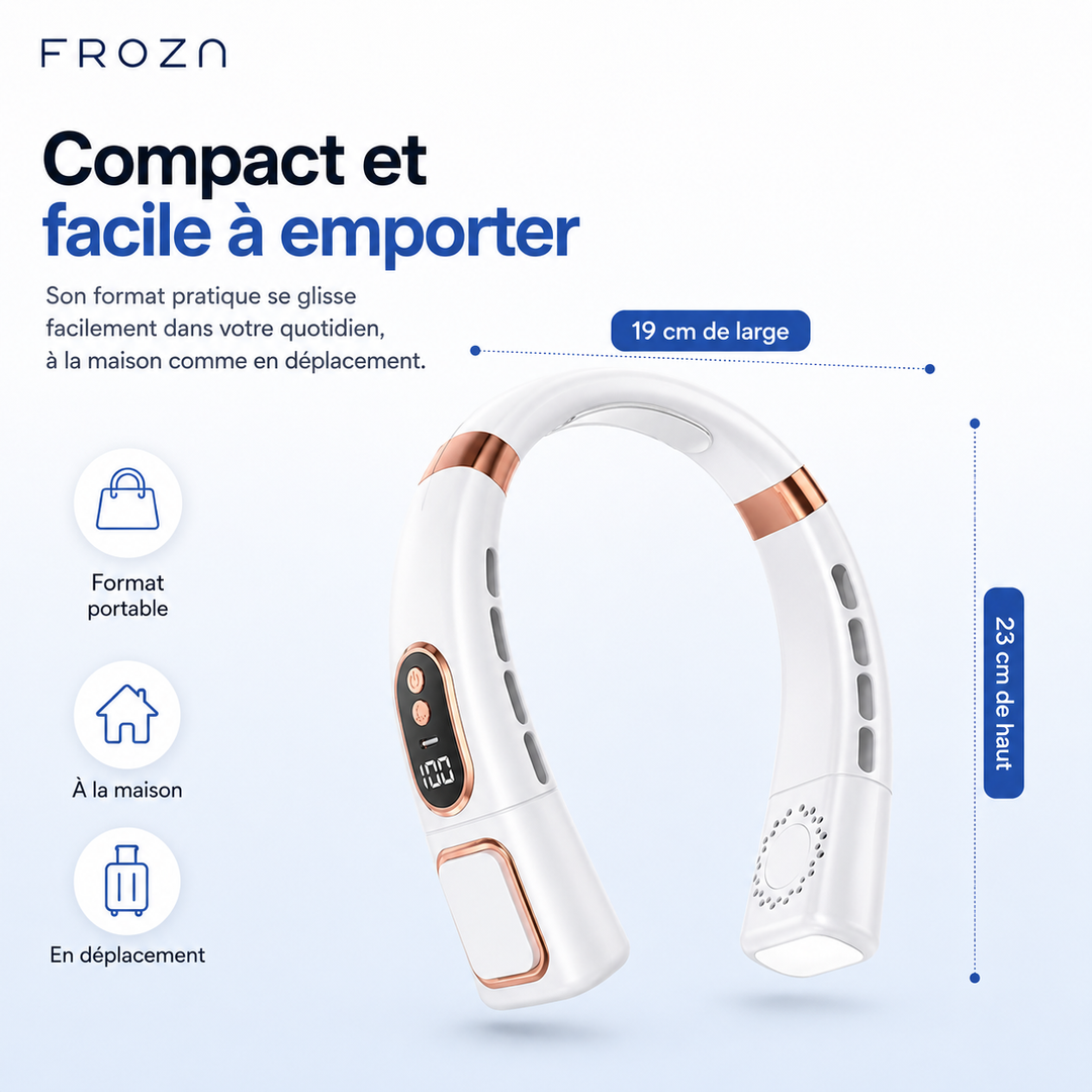 Ventilateur personnel rechargeable, design moderne, soulage la chaleur au cou.