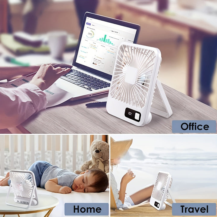Ventilateur de bureau pliable et portable, 5 vitesses silencieuses, rechargeable, parfait pour l'été.