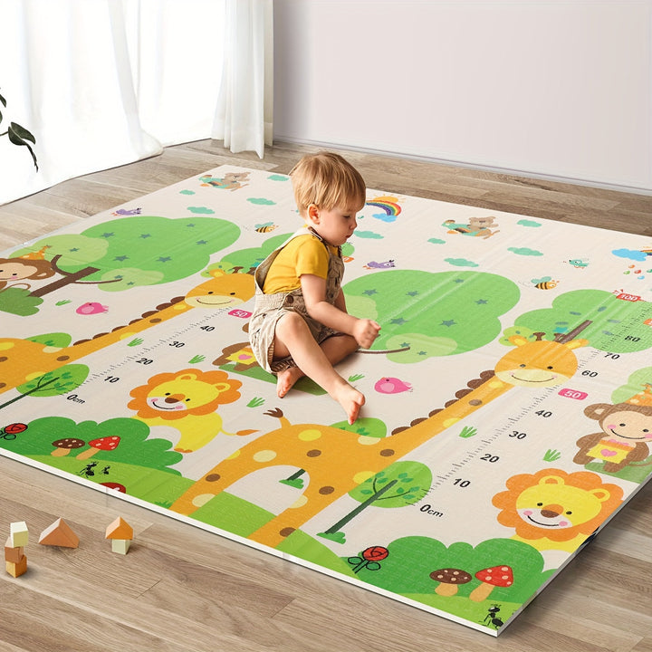 Tapis de jeu éducatif pour enfant et bébé, motifs animaux et nature. Idéal pour le développement moteur et l'apprentissage ludique.