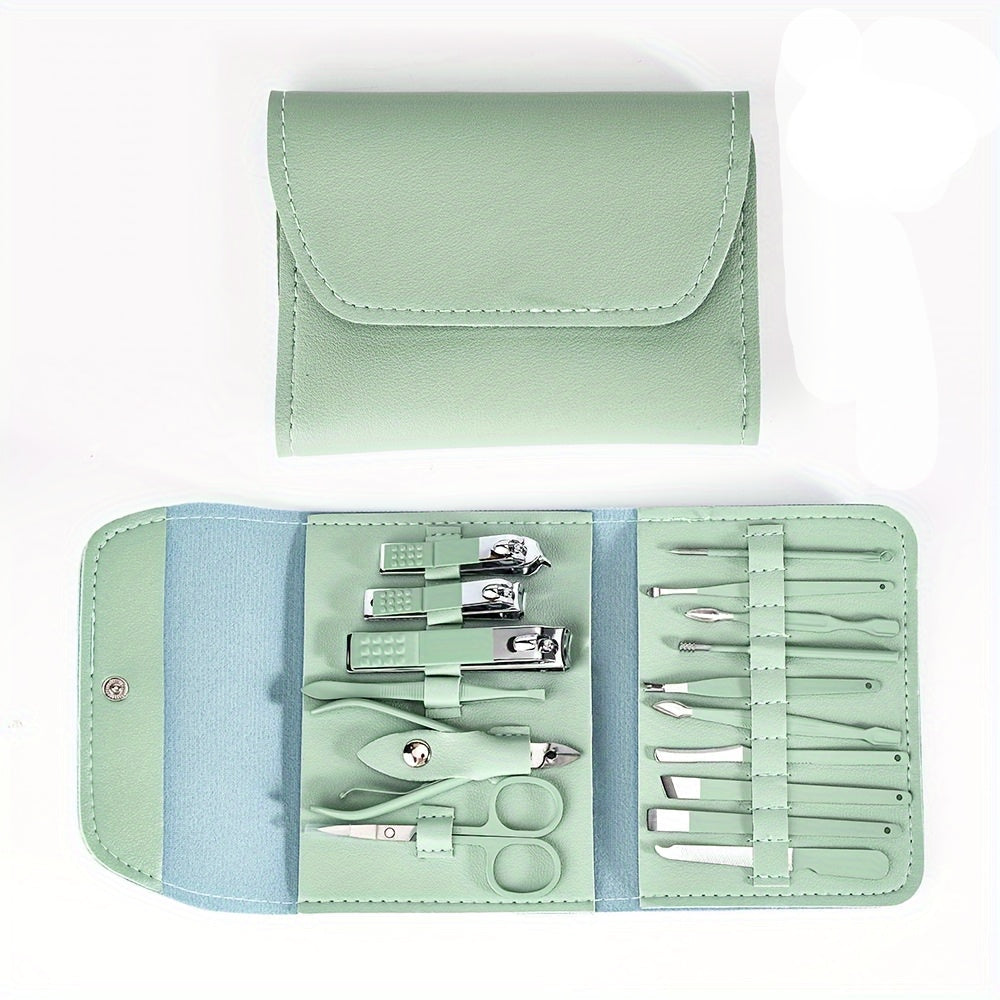 Kit hygiène manucure pédicure 16 pièces en acier inoxydable, ensemble professionnel pour ongles impeccables.